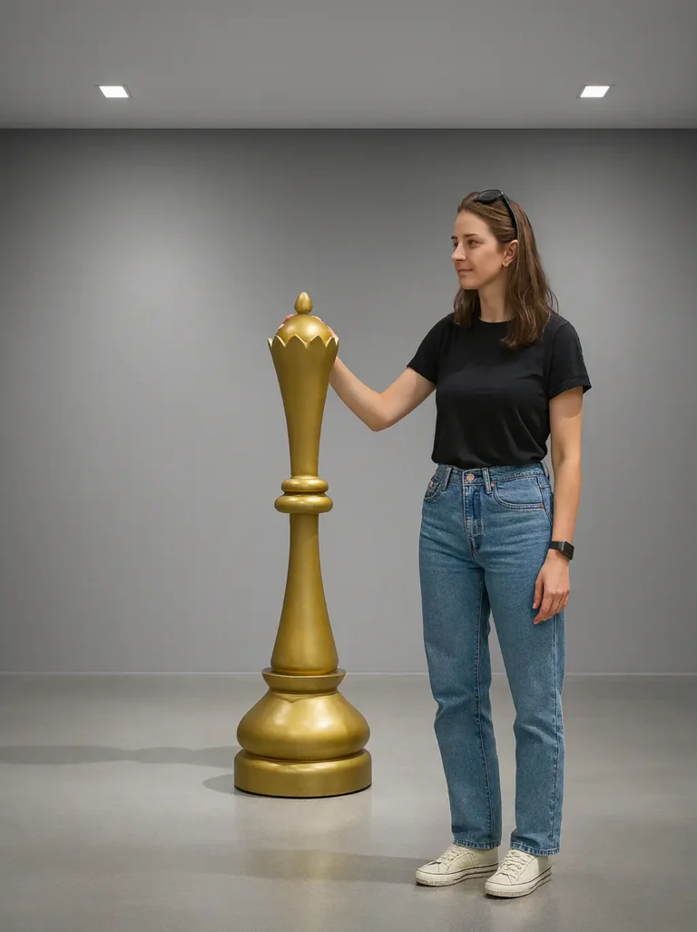 Scacchi giganti in polistirolo alti 150 cm con finitura oro lucido