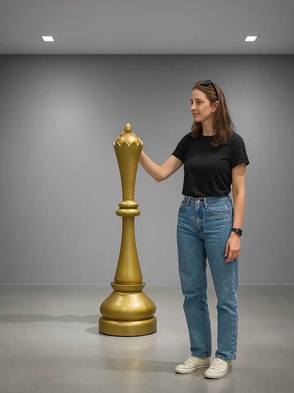 Scacchi giganti in polistirolo alti 150 cm con finitura oro lucido