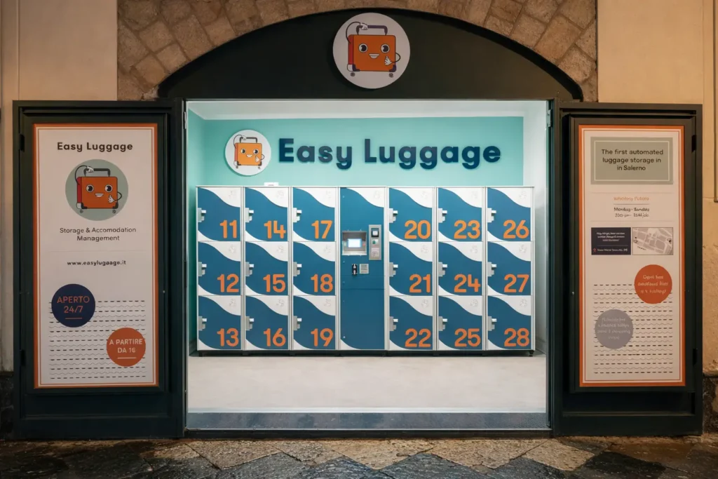 Allestimento completo deposito bagagli Easy Luggage Salerno